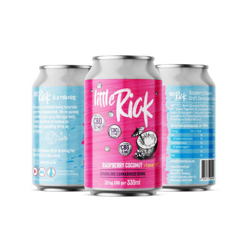 12 x Little Rick 32mg CBD (+CBG) Sparkling 330ml Raspberry Coconut Drink £32.99